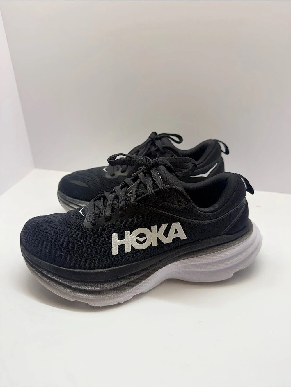 HOKA Bondi 8 Athletic Shoes Black White US 7 D
